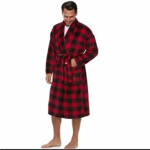 Mens Croft & Barrow Buffalo Check Plush Bathrobe Size L/XL